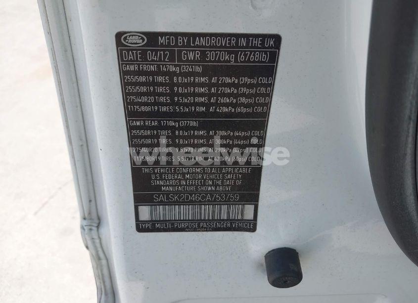 Photo 9 of 2012 Land Rover RANGE ROVER SPORT HSE (VIN SALSK2D46CA753759)