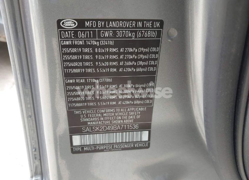 Photo 9 of 2011 Land Rover RANGE ROVER SPORT HSE (VIN SALSK2D49BA711536)