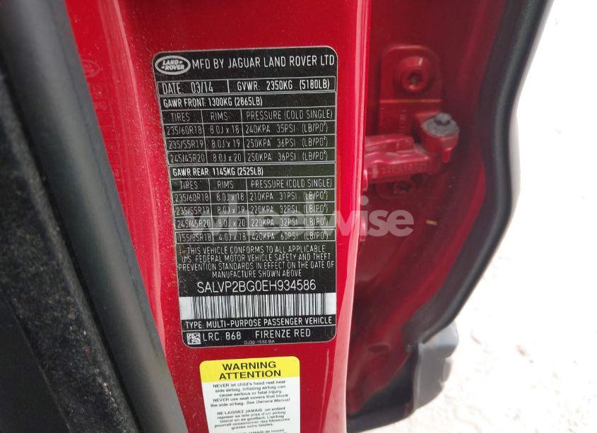 Photo 9 of 2014 Land Rover RANGE ROVER EVOQUE PURE (VIN SALVP2BG0EH934586)