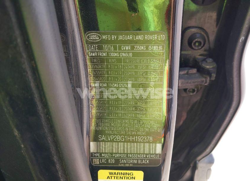 Photo 9 of 2017 Land Rover RANGE ROVER EVOQUE SE/SE PREMIUM (VIN SALVP2BG1HH192378)
