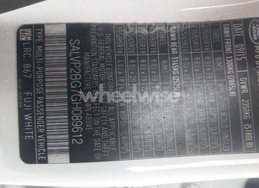 Photo 9 of 2016 Land Rover RANGE ROVER EVOQUE SE/SE PREMIUM (VIN SALVP2BG7GH089612)