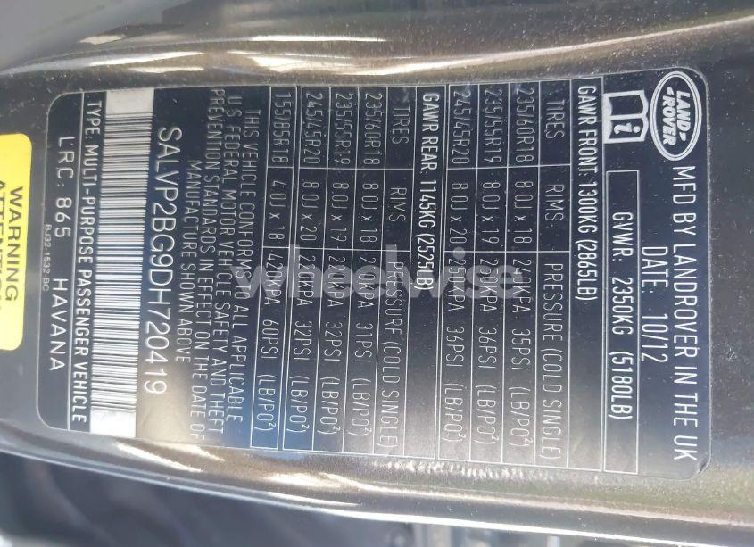 Photo 9 of 2013 Land Rover RANGE ROVER EVOQUE PURE (VIN SALVP2BG9DH720419)