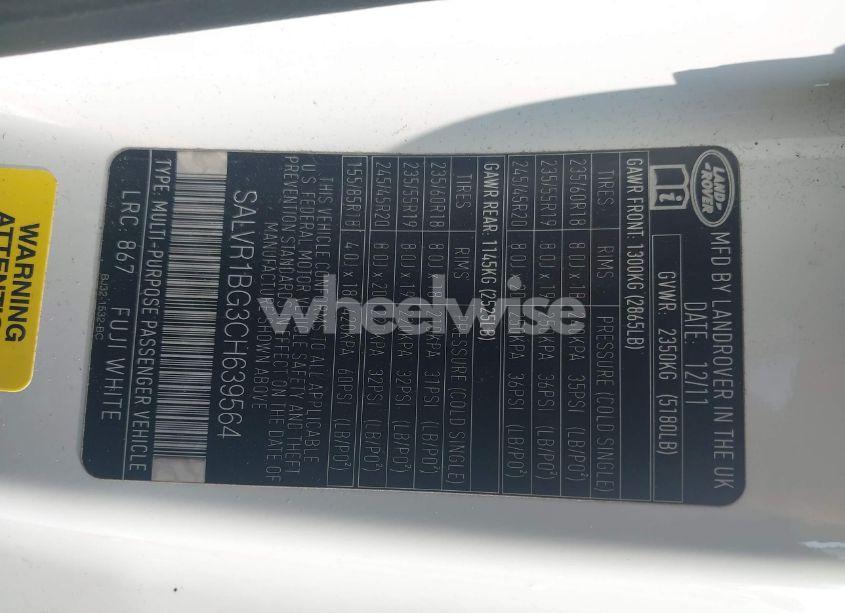 Photo 9 of 2012 Land Rover RANGE ROVER EVOQUE PURE PLUS (VIN SALVR1BG3CH639564)