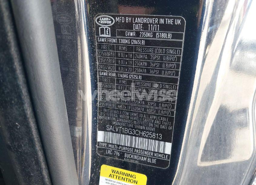 Photo 9 of 2012 Land Rover RANGE ROVER EVOQUE PURE PLUS (VIN SALVT1BG3CH625813)