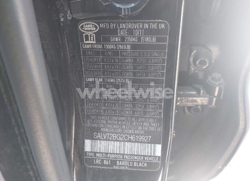 Photo 9 of 2012 Land Rover RANGE ROVER EVOQUE PURE PLUS (VIN SALVT2BG2CH619927)