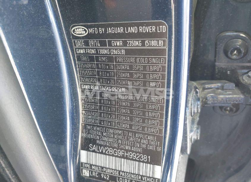 Photo 9 of 2015 Land Rover RANGE ROVER EVOQUE PRESTIGE (VIN SALVV2BG9FH992381)