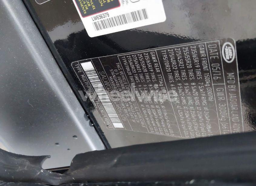 Photo 9 of 2016 Land Rover RANGE ROVER SPORT 3.0L V6 SUPERCHARGED SE (VIN SALWG2PF7GA656379)