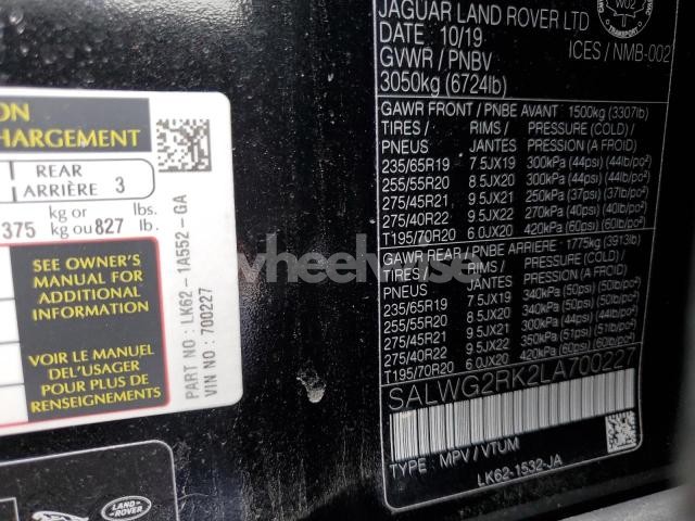 Photo 13 of 2020 LAND ROVER RANGE ROVER SPORT SE (VIN SALWG2RK2LA700227)