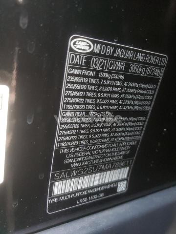 Photo 2 of 2021 LAND ROVER RANGE ROVER SPORT SE (VIN SALWG2SU7MA788611)