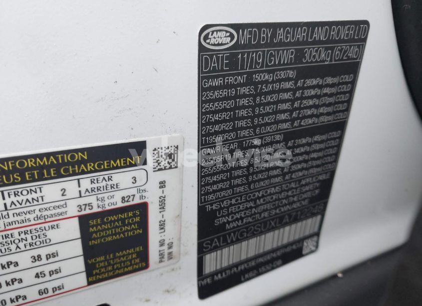 Photo 9 of 2020 Land Rover RANGE ROVER SPORT SE MHEV (VIN SALWG2SUXLA712248)