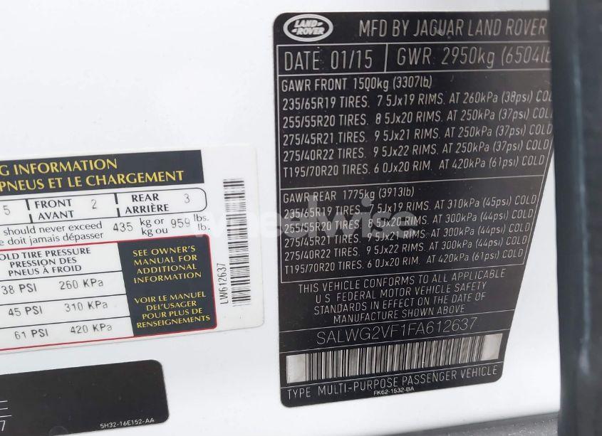 Photo 9 of 2015 Land Rover RANGE ROVER SPORT (VIN SALWG2VF1FA612637)