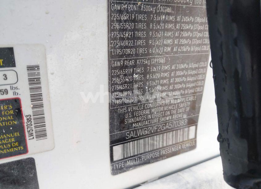 Photo 9 of 2016 Land Rover RANGE ROVER SPORT 3.0L V6 SUPERCHARGED SE (VIN SALWG2VF2GA570383)