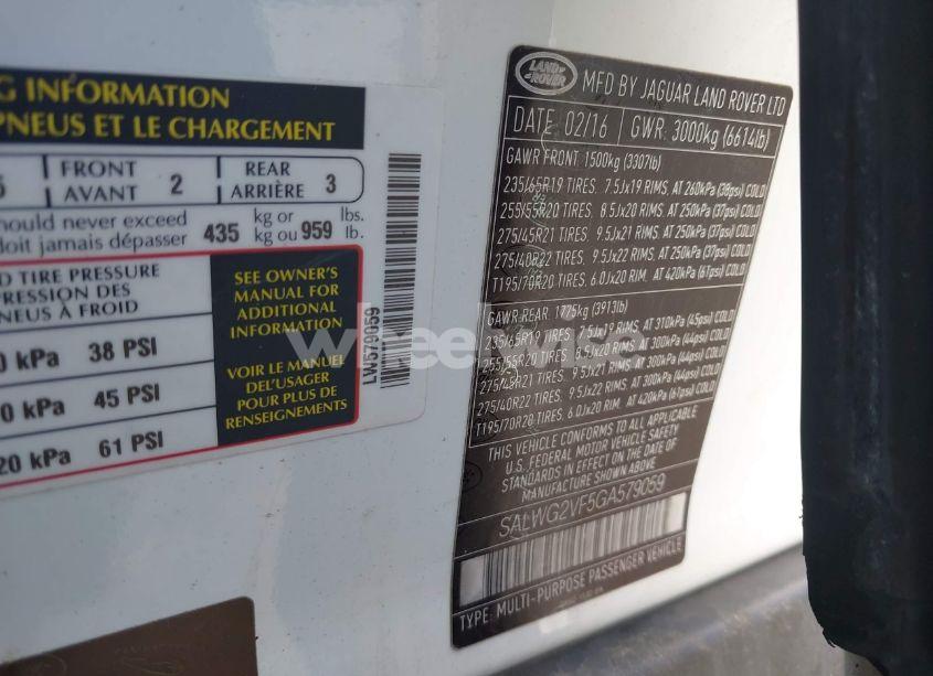 Photo 9 of 2016 Land Rover RANGE ROVER SPORT 3.0L V6 SUPERCHARGED SE (VIN SALWG2VF5GA579059)