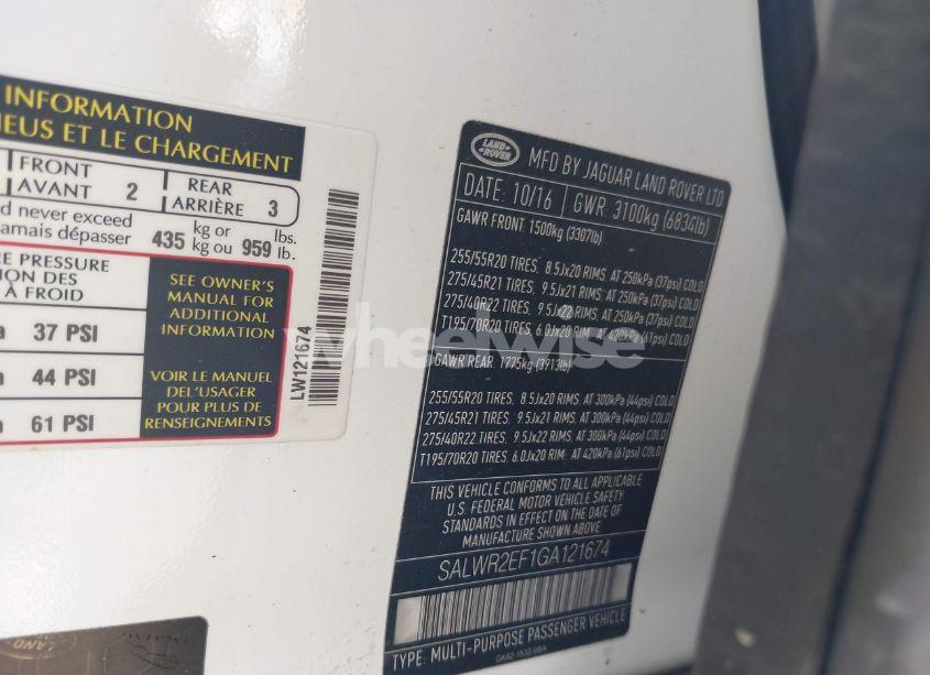 Photo 9 of 2016 Land Rover RANGE ROVER SPORT 5.0L V8 SUPERCHARGED/5.0L V8 SUPERCHARGED DYNAMIC (VIN SALWR2EF1GA121674)