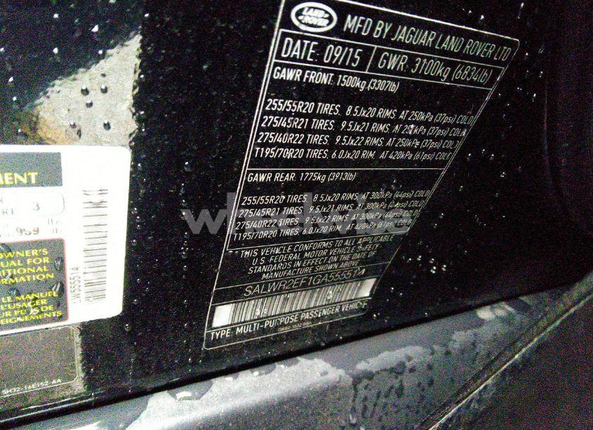 Photo 9 of 2016 Land Rover RANGE ROVER SPORT 5.0L V8 SUPERCHARGED/5.0L V8 SUPERCHARGED DYNAMIC (VIN SALWR2EF1GA555514)