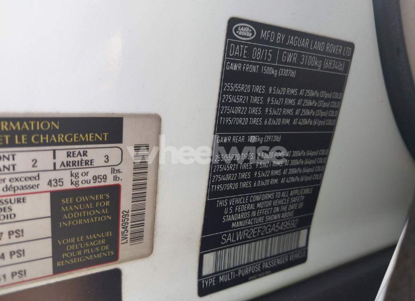 Photo 9 of 2016 Land Rover RANGE ROVER SPORT 5.0L V8 SUPERCHARGED/5.0L V8 SUPERCHARGED DYNAMIC (VIN SALWR2EF2GA549592)