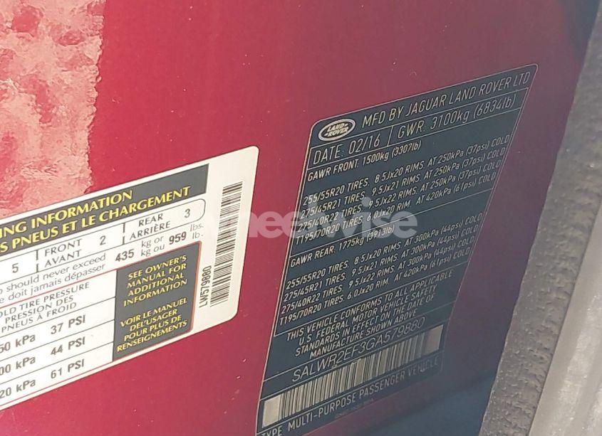 Photo 10 of 2016 Land Rover RANGE ROVER SPORT 5.0L V8 SUPERCHARGED/5.0L V8 SUPERCHARGED DYNAMIC (VIN SALWR2EF3GA579880)