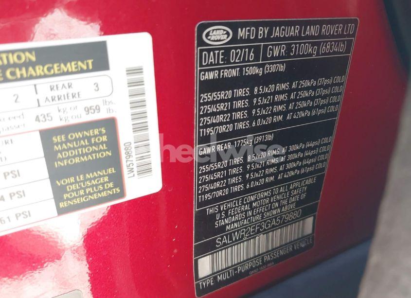 Photo 9 of 2016 Land Rover RANGE ROVER SPORT 5.0L V8 SUPERCHARGED/5.0L V8 SUPERCHARGED DYNAMIC (VIN SALWR2EF3GA579880)