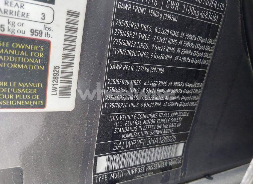 Photo 9 of 2017 Land Rover RANGE ROVER SPORT 5.0L V8 SUPERCHARGED/5.0L V8 SUPERCHARGED DYNAMIC (VIN SALWR2FE3HA128925)