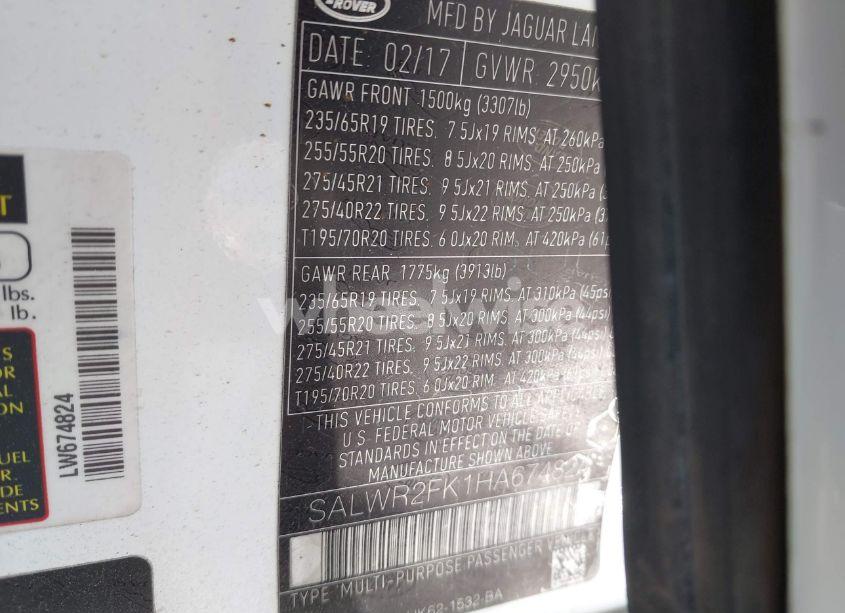 Photo 9 of 2017 Land Rover RANGE ROVER SPORT 3.0L V6 TURBOCHARGED DIESEL HSE TD6 (VIN SALWR2FK1HA674824)