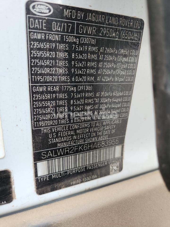 Photo 13 of 2017 LAND ROVER RANGE ROVER SPORT HSE (VIN SALWR2FK6HA683955)