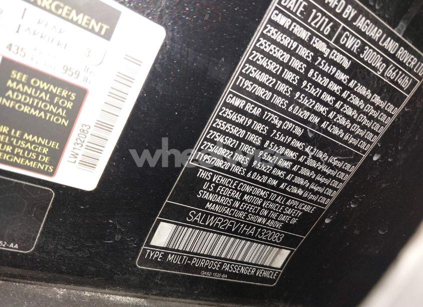 Photo 9 of 2017 Land Rover RANGE ROVER SPORT 3.0L V6 SUPERCHARGED HSE (VIN SALWR2FV1HA132083)