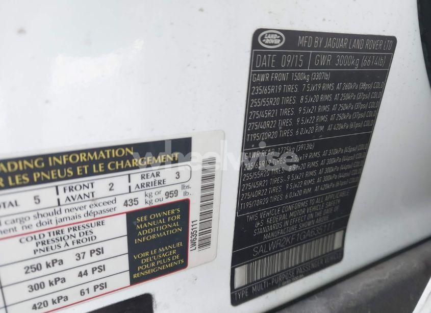 Photo 9 of 2016 Land Rover RANGE ROVER SPORT 3.0L V6 TURBOCHARGED DIESEL HSE TD6 (VIN SALWR2KF1GA635111)