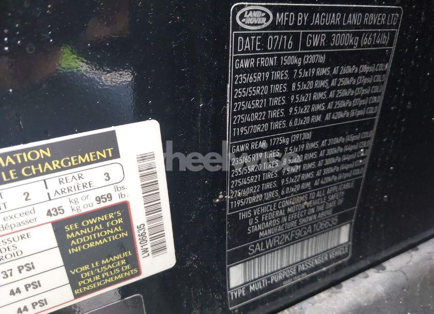 Photo 9 of 2016 Land Rover RANGE ROVER SPORT 3.0L V6 TURBOCHARGED DIESEL HSE TD6 (VIN SALWR2KF9GA106635)