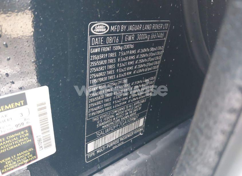 Photo 9 of 2016 Land Rover RANGE ROVER SPORT 3.0L V6 SUPERCHARGED HSE (VIN SALWR2PF7GA109607)