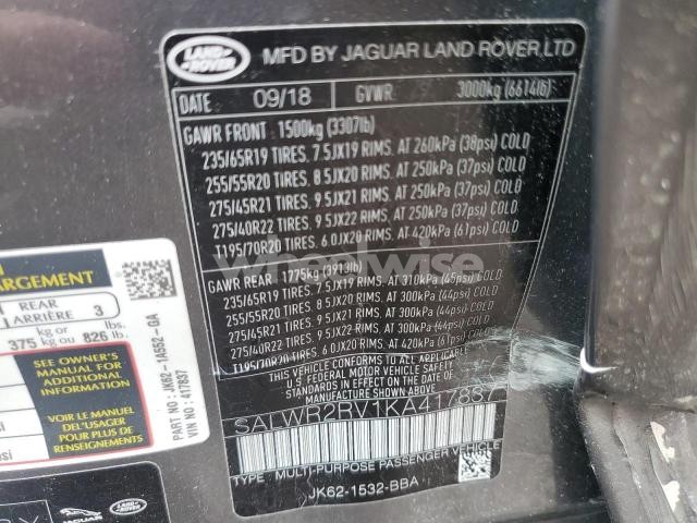 Photo 11 of 2019 LAND ROVER RANGE ROVER SPORT HSE (VIN SALWR2RV1KA417837)