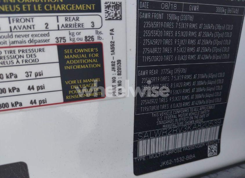 Photo 9 of 2019 Land Rover RANGE ROVER SPORT HSE (VIN SALWR2RV3KA820539)