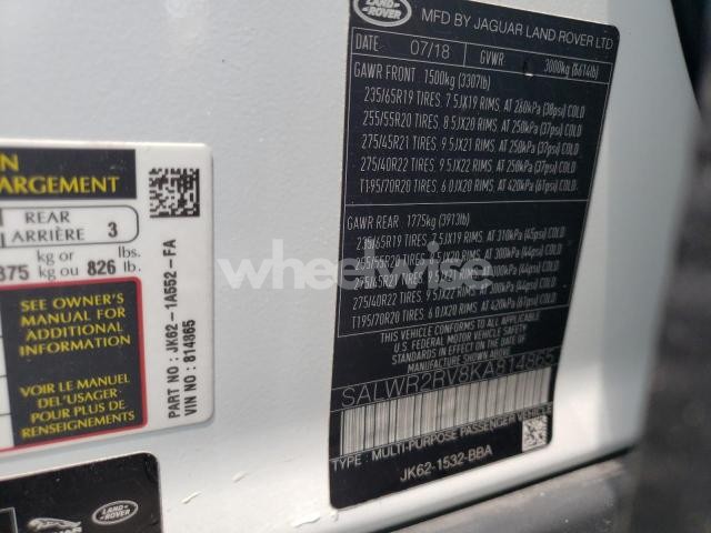 Photo 3 of 2019 LAND ROVER RANGE ROVER SPORT HSE (VIN SALWR2RV8KA814865)