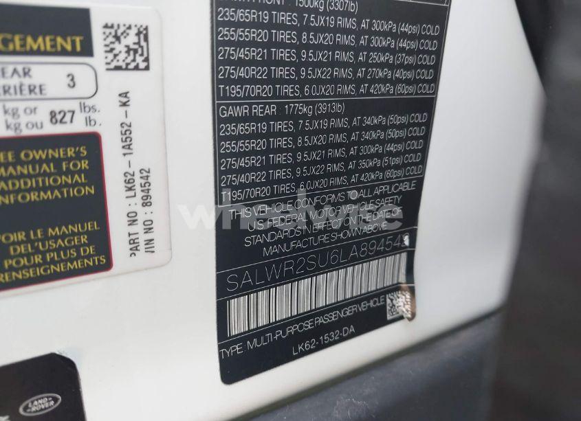 Photo 9 of 2020 Land Rover RANGE ROVER SPORT HSE MHEV (VIN SALWR2SU6LA894542)