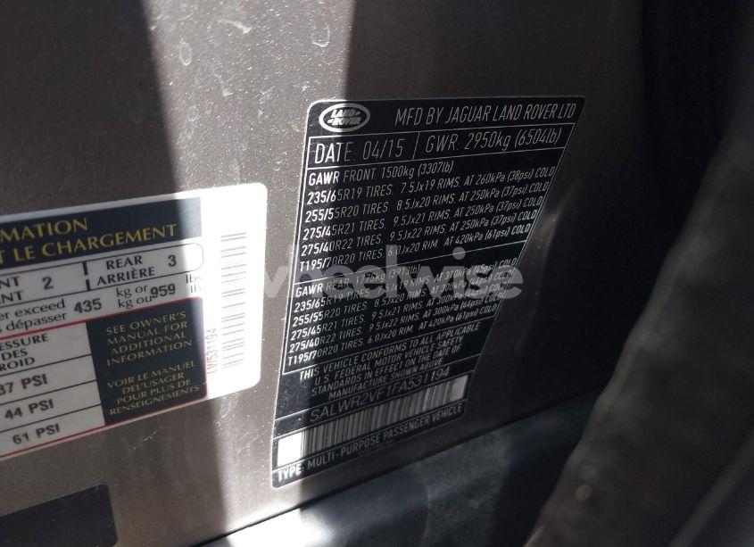 Photo 9 of 2015 Land Rover RANGE ROVER SPORT 3.0L V6 SUPERCHARGED HSE (VIN SALWR2VF1FA531194)