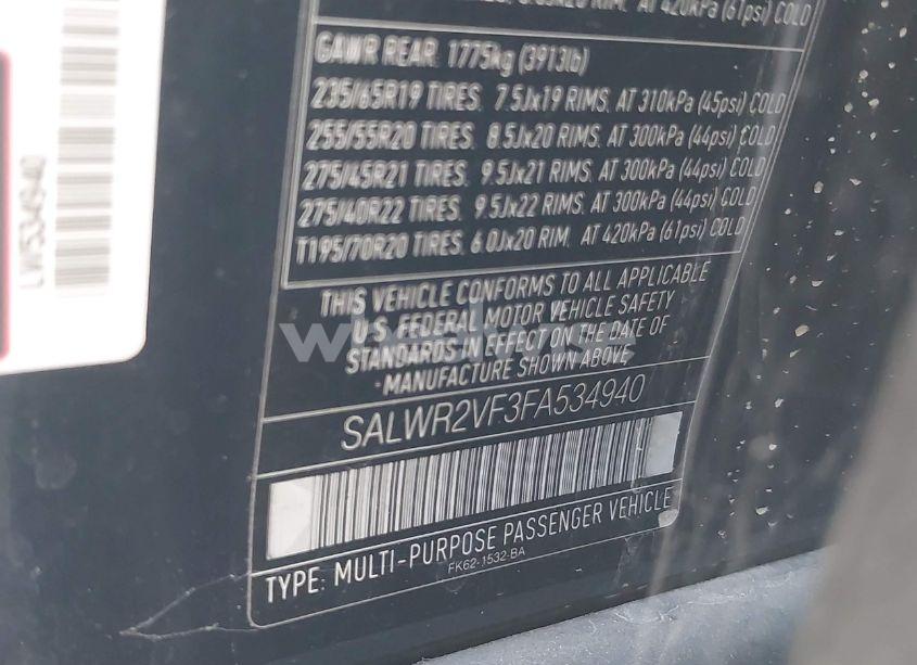 Photo 9 of 2015 Land Rover RANGE ROVER SPORT 3.0L V6 SUPERCHARGED HSE (VIN SALWR2VF3FA534940)