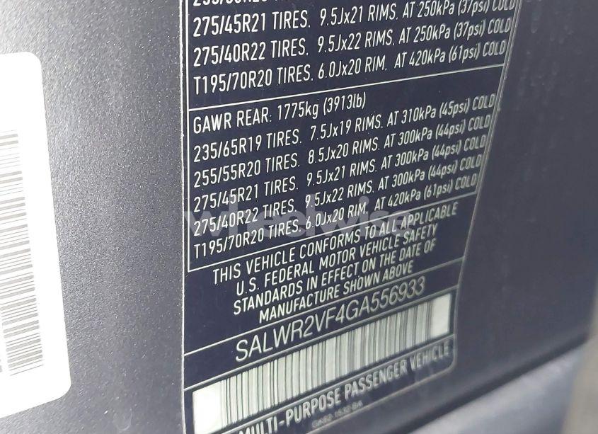 Photo 9 of 2016 Land Rover RANGE ROVER SPORT 3.0L V6 SUPERCHARGED HSE (VIN SALWR2VF4GA556933)