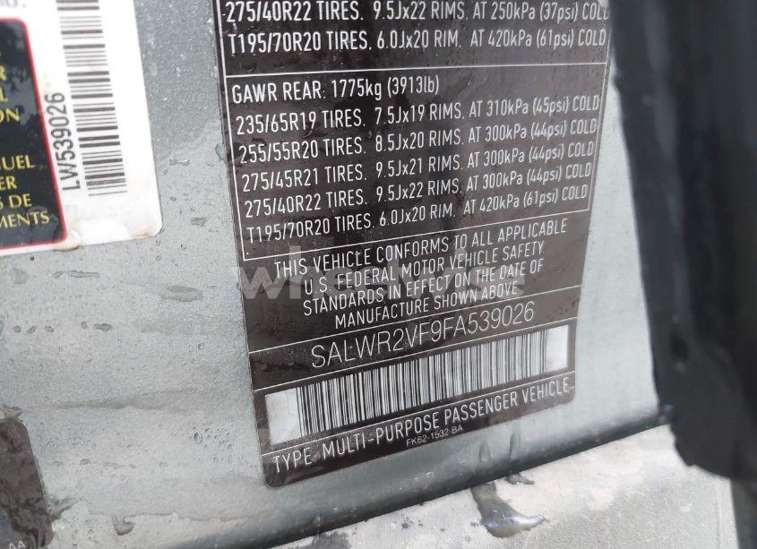 Photo 9 of 2015 Land Rover RANGE ROVER SPORT 3.0L V6 SUPERCHARGED HSE (VIN SALWR2VF9FA539026)