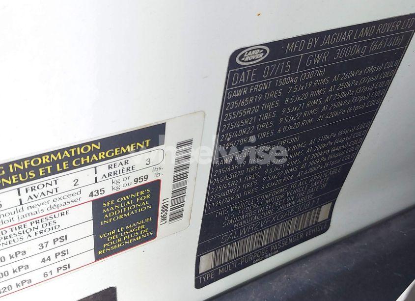 Photo 9 of 2016 Land Rover RANGE ROVER SPORT 3.0L V6 SUPERCHARGED HSE (VIN SALWR2VFXGA630811)