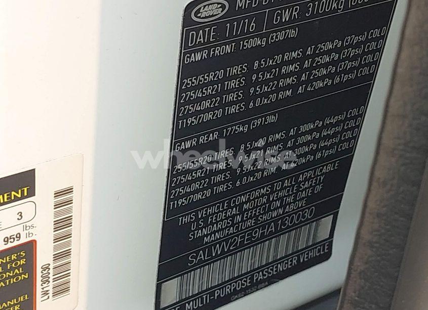 Photo 9 of 2017 Land Rover RANGE ROVER SPORT 5.0L V8 SUPERCHARGED AUTOBIOGRAPHY (VIN SALWV2FE9HA130030)