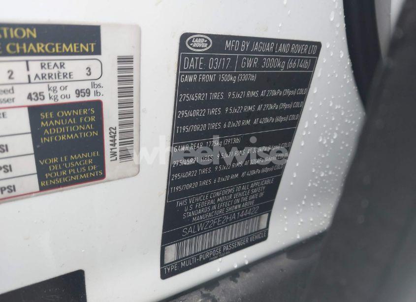 Photo 9 of 2017 Land Rover RANGE ROVER SPORT 5.0L V8 SUPERCHARGED SVR (VIN SALWZ2FE2HA144422)