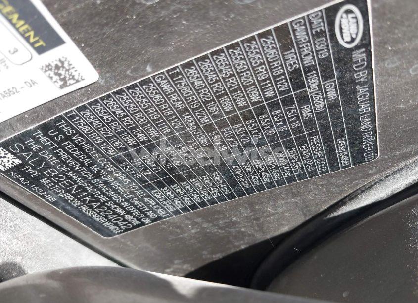 Photo 9 of 2019 Land Rover RANGE ROVER VELAR D180 S (VIN SALYB2EN1KA224042)