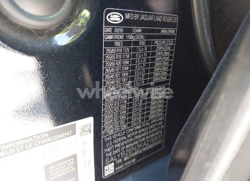 Photo 9 of 2019 Land Rover RANGE ROVER VELAR D180 S (VIN SALYB2EN3KA216833)