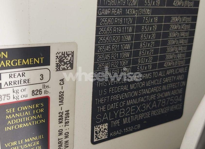 Photo 9 of 2019 Land Rover RANGE ROVER VELAR P250 S (VIN SALYB2EX3KA787594)