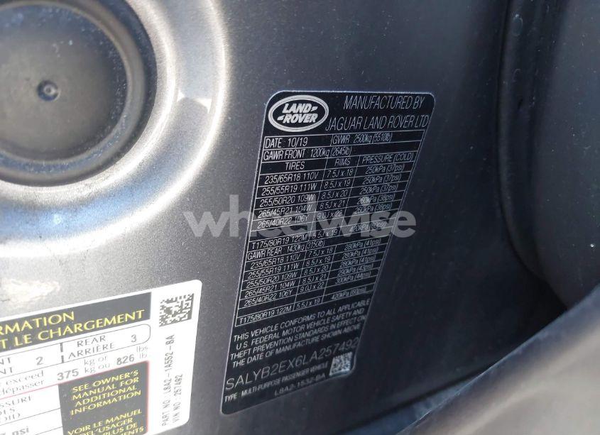 Photo 9 of 2020 Land Rover RANGE ROVER VELAR P250 S (VIN SALYB2EX6LA257492)