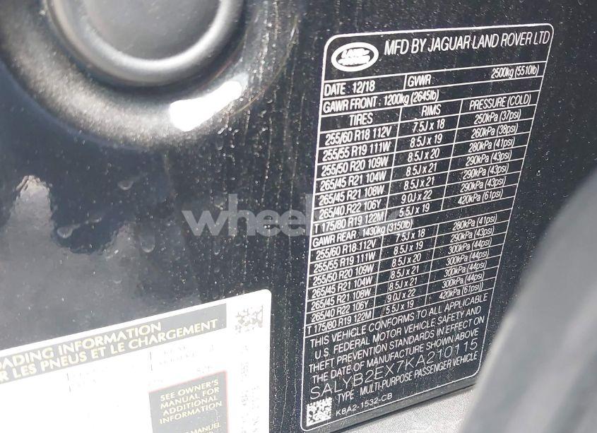 Photo 9 of 2019 Land Rover RANGE ROVER VELAR P250 S (VIN SALYB2EX7KA210115)