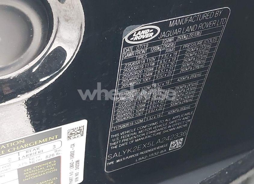 Photo 9 of 2020 Land Rover RANGE ROVER VELAR P250 R-DYNAMIC S (VIN SALYK2EX5LA242336)