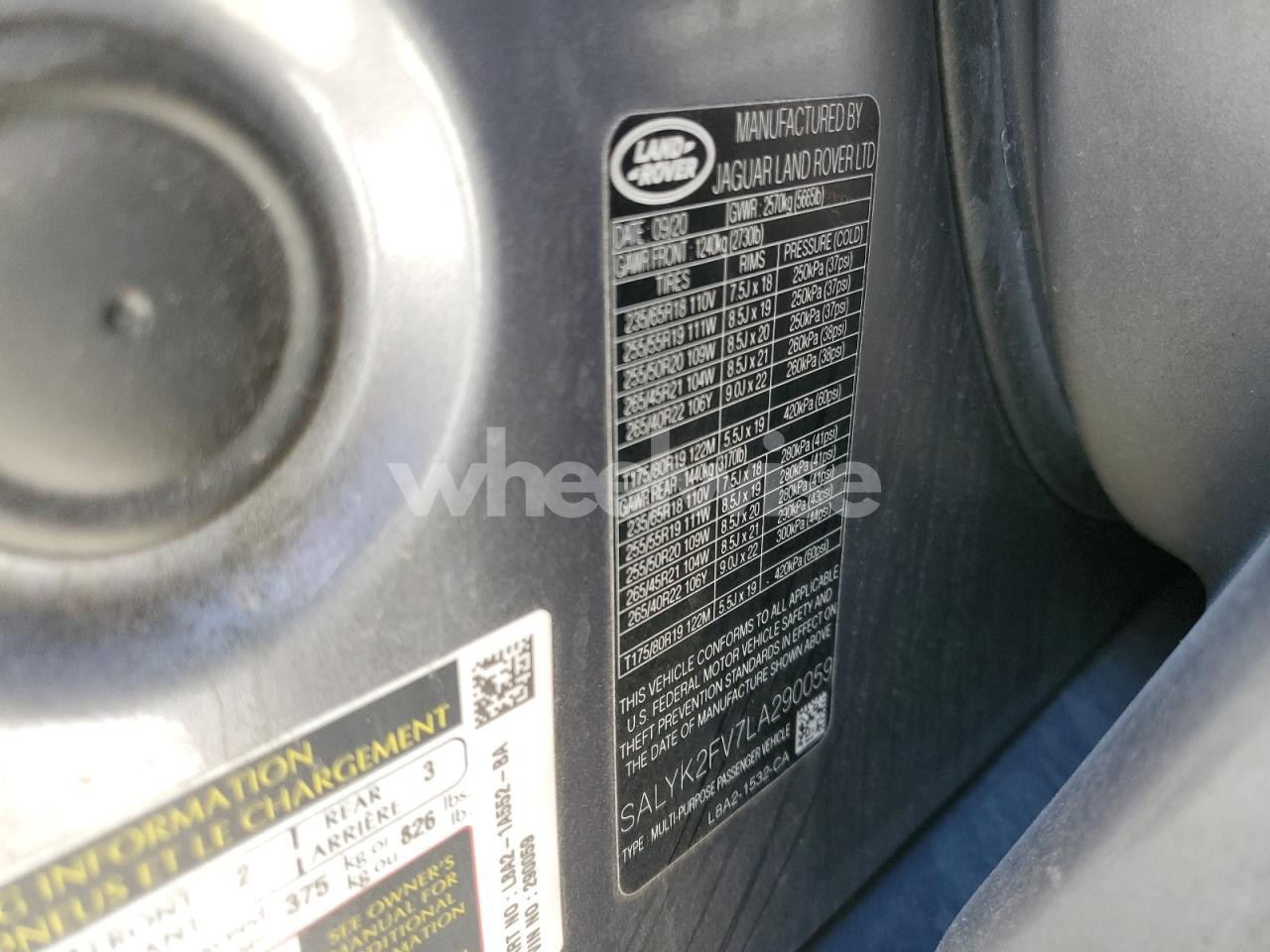 Photo 13 of 2020 LAND ROVER RANGE ROVER VELAR R-DYNAMIC S (VIN SALYK2FV7LA290059)