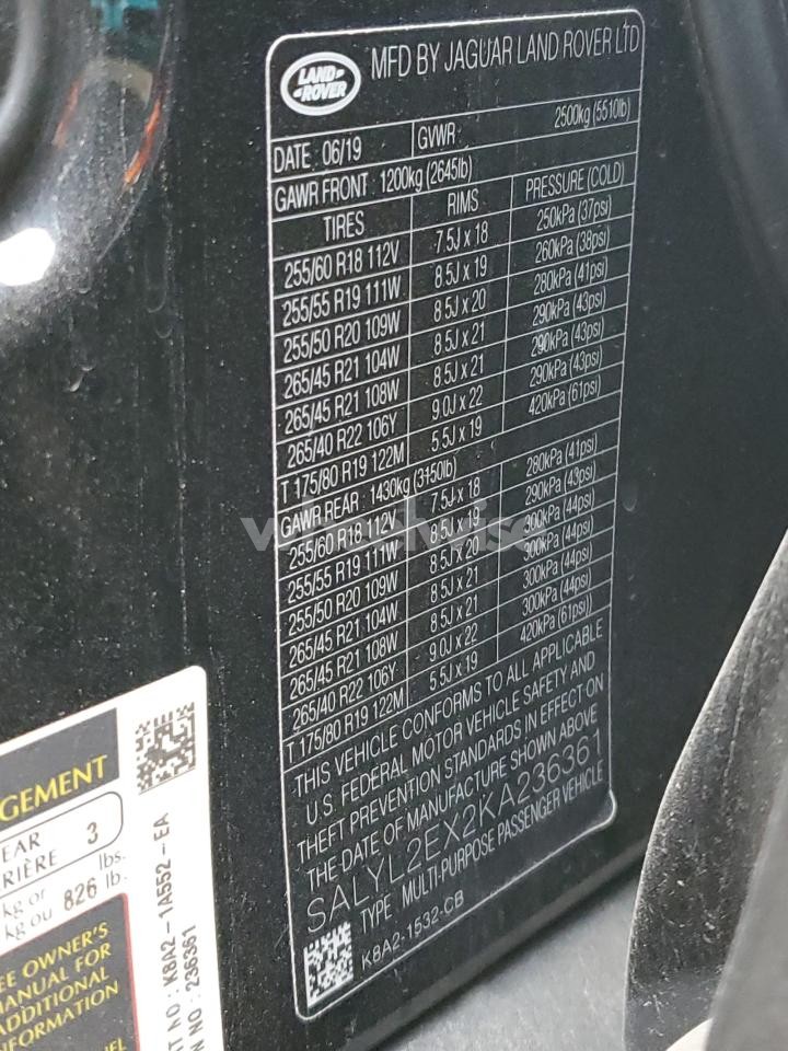 Photo 14 of 2019 LAND ROVER RANGE ROVER VELAR R-DYNAMIC SE N/A (VIN SALYL2EX2KA236361)