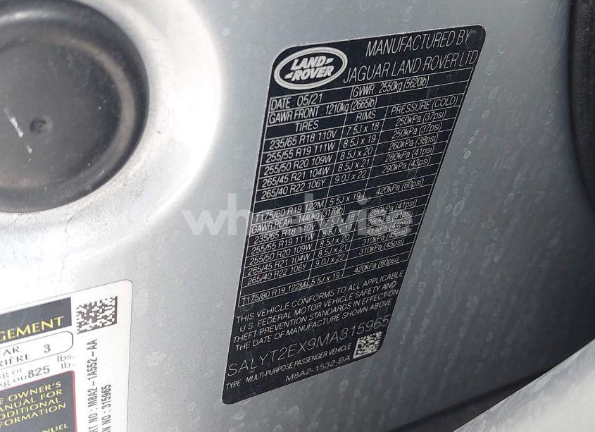 Photo 9 of 2021 Land Rover RANGE ROVER VELAR P250 R-DYNAMIC S (VIN SALYT2EX9MA315965)