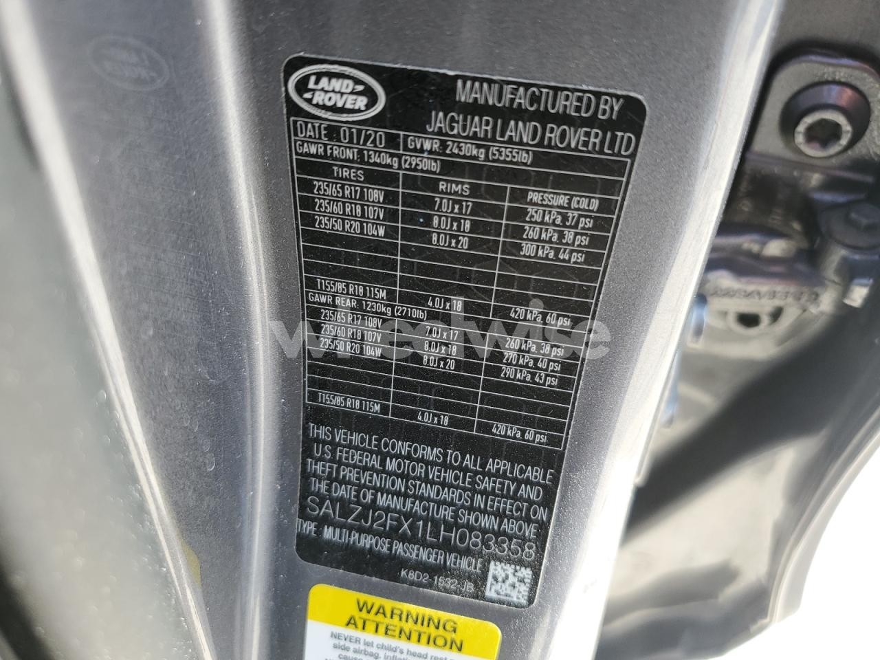 Photo 13 of 2020 LAND ROVER RANGE ROVER EVOQUE S (VIN SALZJ2FX1LH083358)